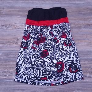 Floral Printed Patterned Strapless Flowy Dress